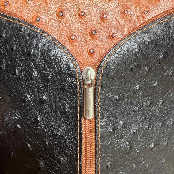 Vintage Genuine Ostrich Leather Borse in Pelle Crossbody Handbag Black Cognac - Picture 3 of 13